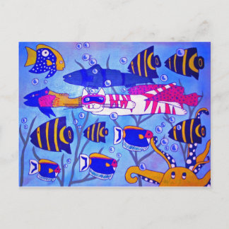 Postal Gato nadando con peces