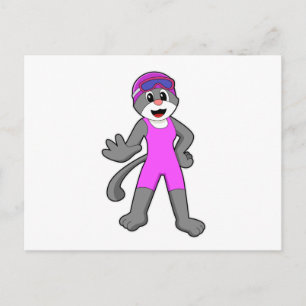 Postal Gato nadando con traje de baño