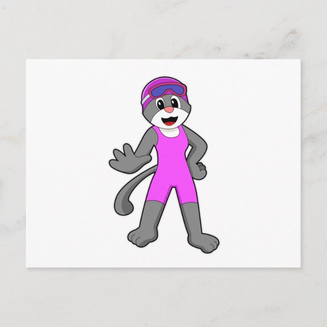 Postal Gato nadando con traje de baño (Anverso)