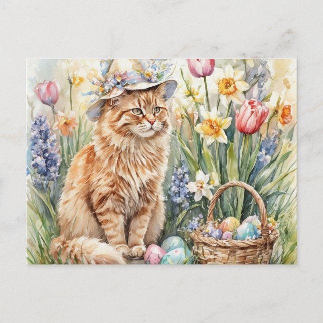 Postal Gato Naranja Atigrado Pascua  (Anverso)