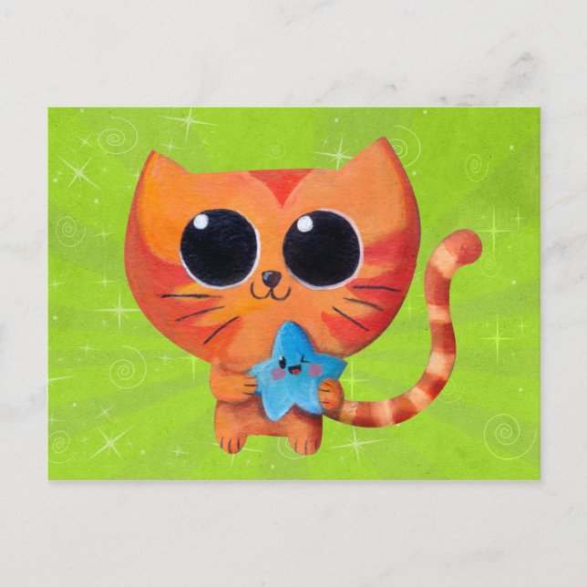 Postal Gato Naranja con estrella (Anverso)