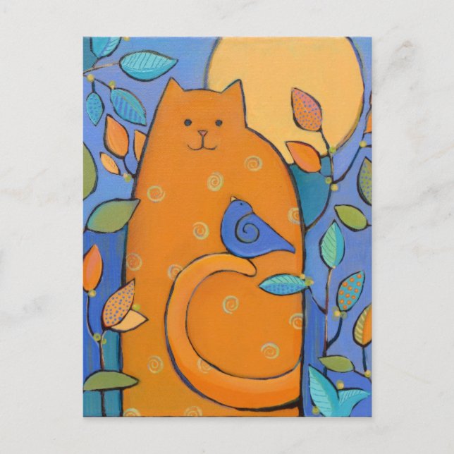 Postal Gato naranja con pájaro por Sue Davis (Anverso)