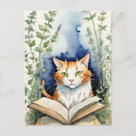Postal Gato Naranja de lectura de libros