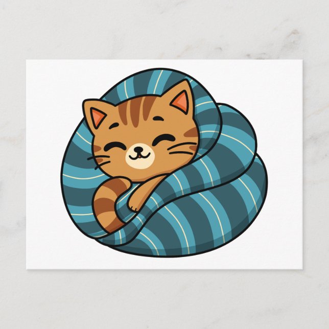 Postal Gato Naranja Dormilón Diseño Kawaii Debajo de Mant (Anverso)