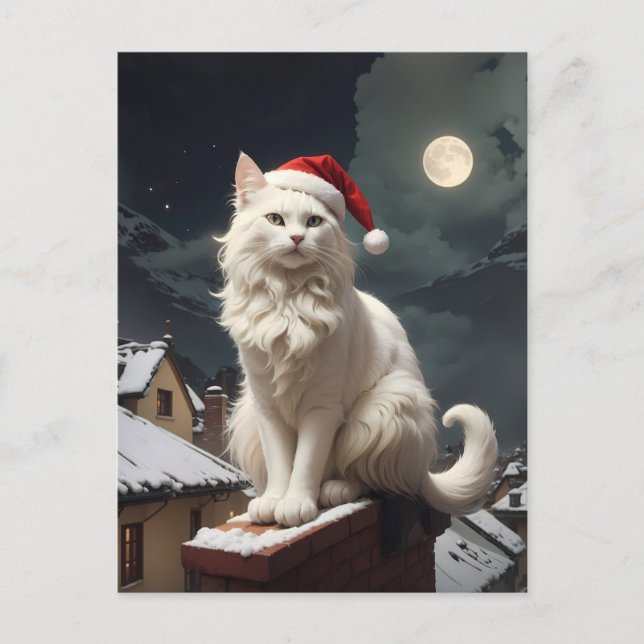 Postal gato navidad blanco (Anverso)