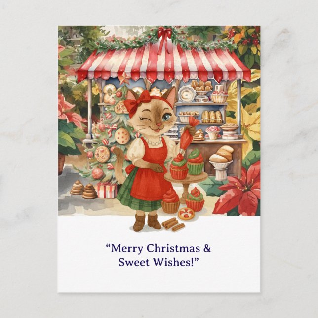 Postal Gato Navidades Panadería temática para los amantes (Anverso)