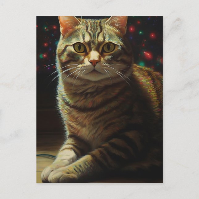 Postal Gato Navideño Adorable (Anverso)