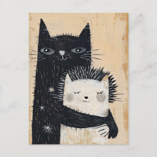 Postal Gato negro abrazando un edgehog