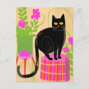 Postal Gato Negro Adorable Con Hogares
