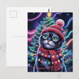 Postal Gato negro adorable gatito Navidad Invierno Fiesta