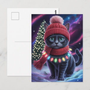 Postal Gato negro adorable gatito Navidad vacaciones de i