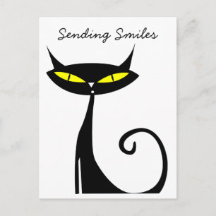 Postal Gato negro atómico moderno de mediados de siglo en