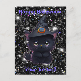 Postal Gato negro chiflado de Halloween