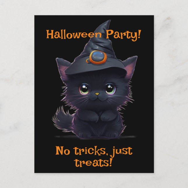 Postal Gato negro chiflado de Halloween (Anverso)