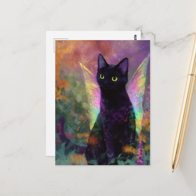 Postal Gato Negro Con Alas de Hada (Anverso/Reverso In Situ)
