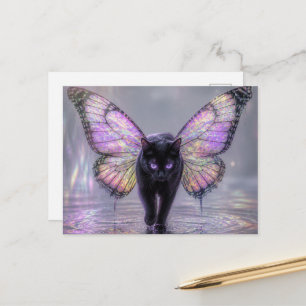 Postal Gato negro con alas de mariposa