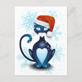 Postal Gato negro con el Gorra de Santa
