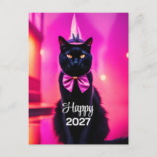 Postal Gato negro con estilo jazz 2027 deseos