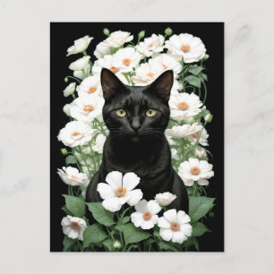 Postal gato negro con flores blancas (actualización) Post