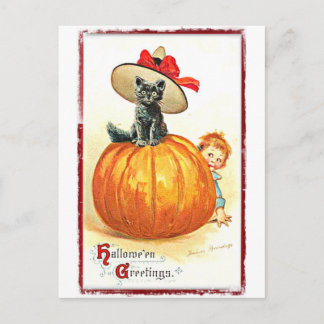 Postal Gato negro con Halloween Gorra