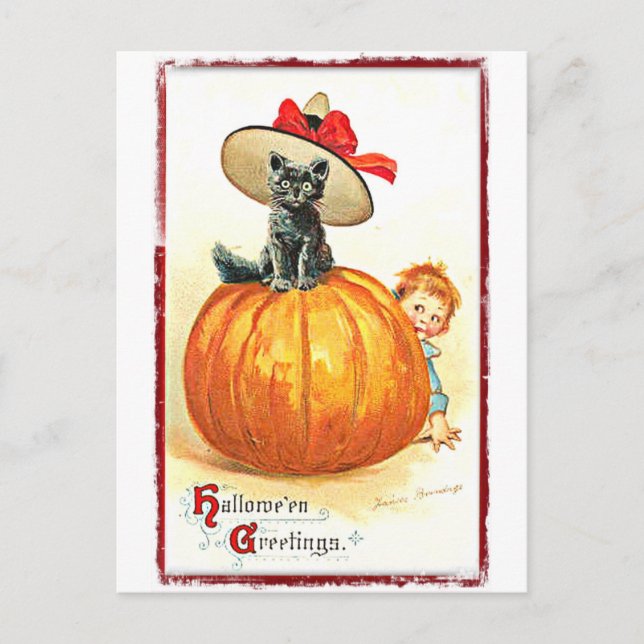 Postal Gato negro con Halloween Gorra (Anverso)