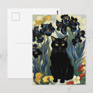 Postal Gato Negro Con Lirios