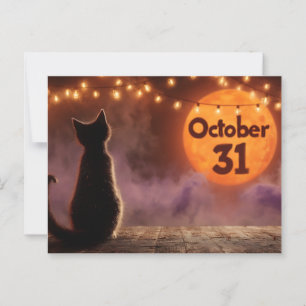 Postal Gato negro con luna de Halloween del "31 de octubr