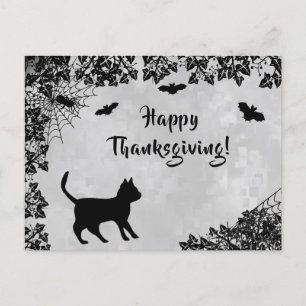 Postal Gato negro con murciélago, feliz día de gracias