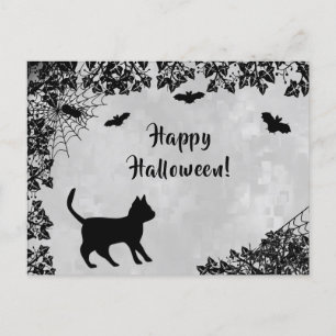 Postal Gato negro con murciélago, Feliz Halloween