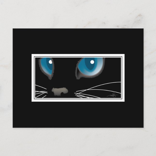 Postal Gato negro con ojos azules (Anverso)