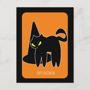 Postal Gato negro de bruja de Halloween vintage