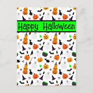 Postal Gato negro de calabaza fantasma de Halloween para 