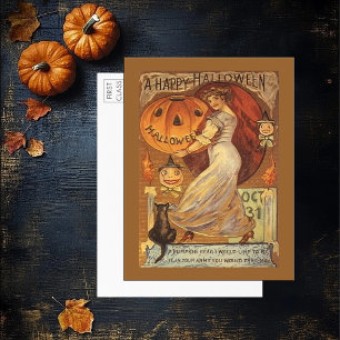 Postal Gato negro de calabaza para mujer de Halloween