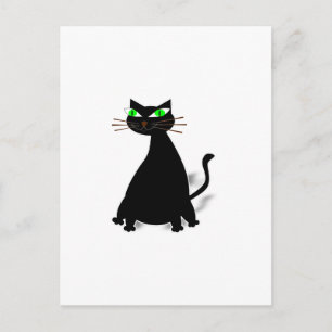 Postal Gato negro de grasa con ojos verdes
