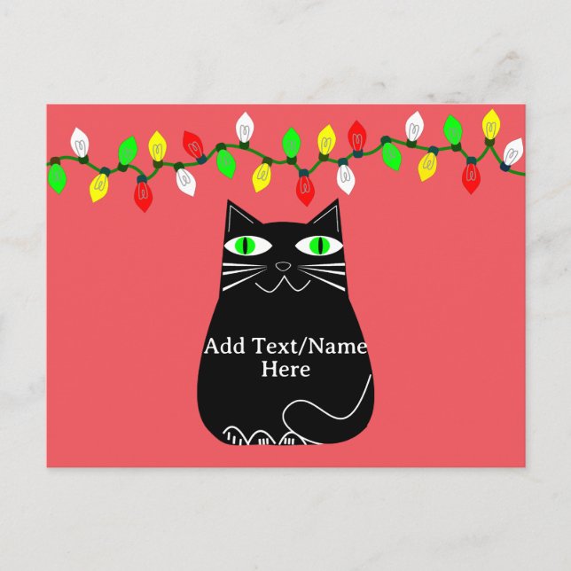 Postal Gato negro de grasa con ojos verdes Personalizado  (Anverso)