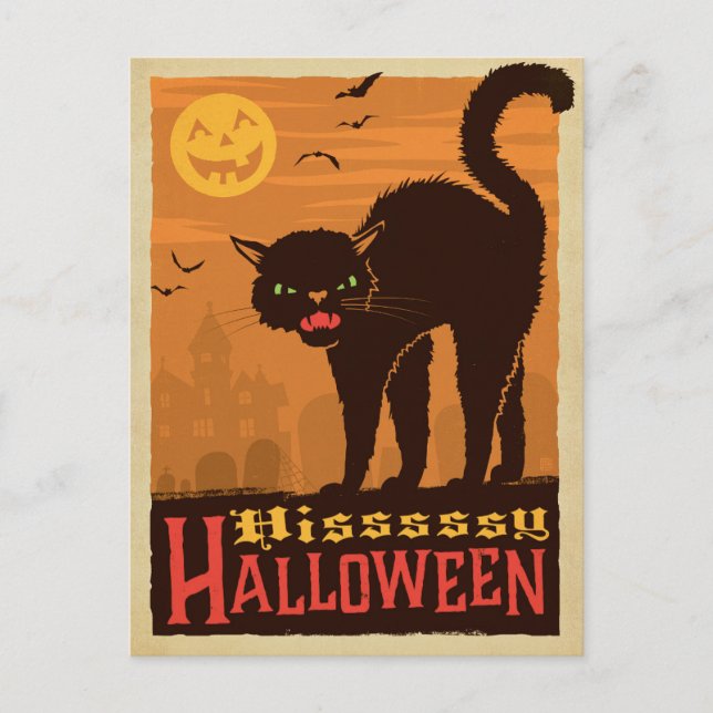 Postal Gato Negro de Halloween (Anverso)