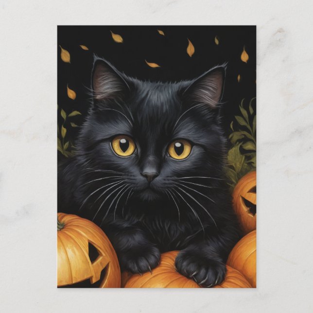 Postal Gato negro de Halloween (Anverso)