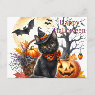 Postal Gato negro de Halloween 