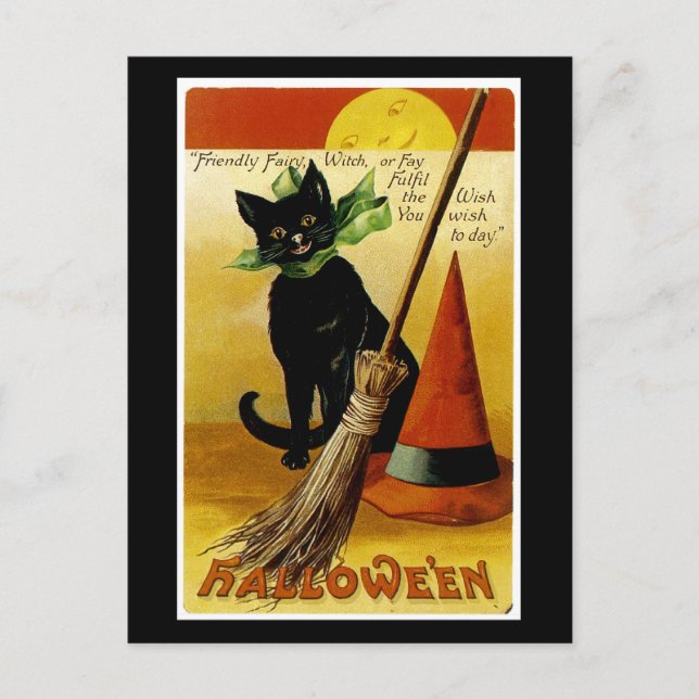 Postal Gato negro de Halloween (Anverso)