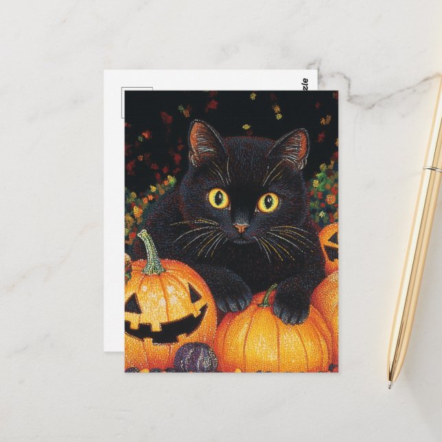 Postal Gato negro de Halloween (Anverso/Reverso In Situ)