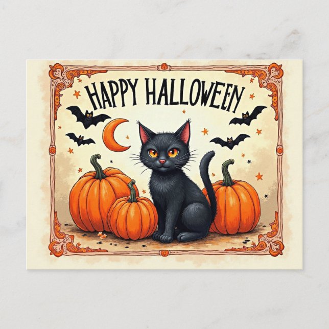 Postal Gato Negro de Halloween (Anverso)