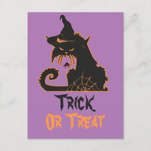 Postal Gato Negro de Halloween Bruja Arañas Espeluznantes