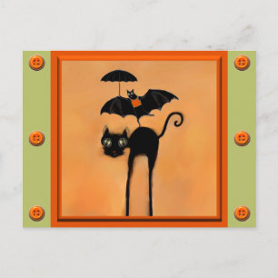 Postal Gato negro de Halloween lindo