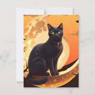 Postal Gato negro de Halloween moderno