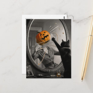 Postal Gato negro de Halloween noquea a la dama de la lin
