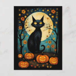 Postal Gato Negro De Halloween Y Calabaza De Crepúsculo D