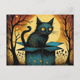 Postal Gato Negro De Halloween Y Luna Llena