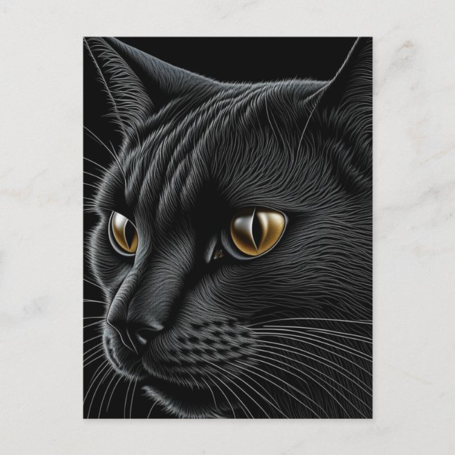 Postal Gato negro de IA con ojos amarillos (Anverso)