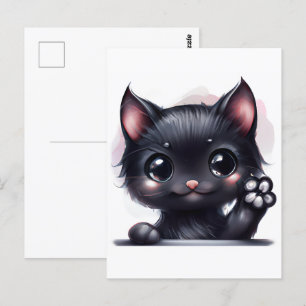 Postal Gato negro de Kawaii Adorable