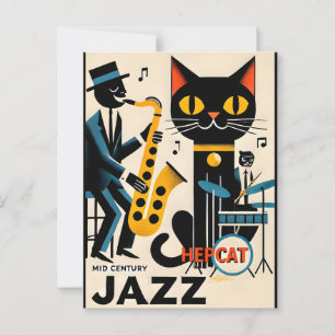 Postal Gato negro de la era del jazz de mediados de siglo
